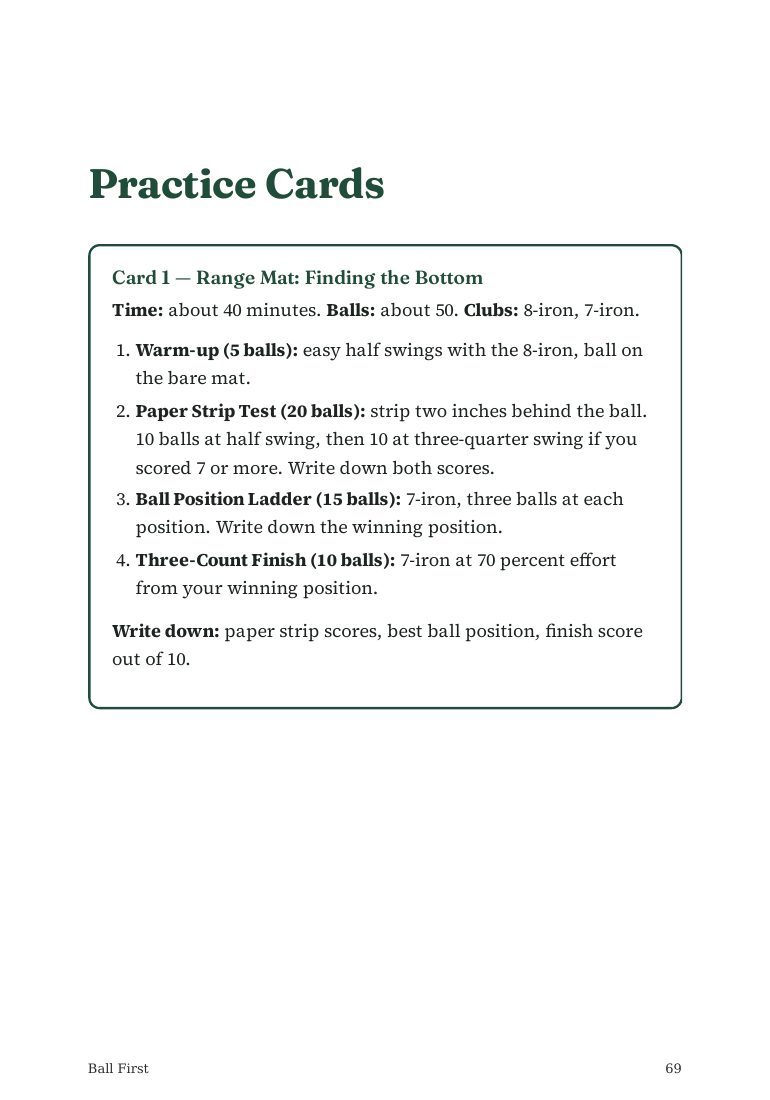 Sample page: practice card for range mats