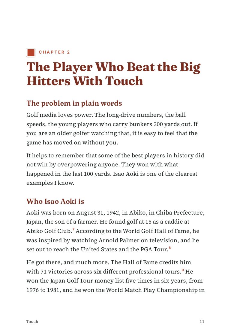 Sample page: opening of the chapter on Isao Aoki